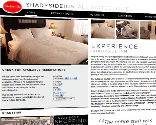 shady side inn suites website by ocreations in pittsburgh